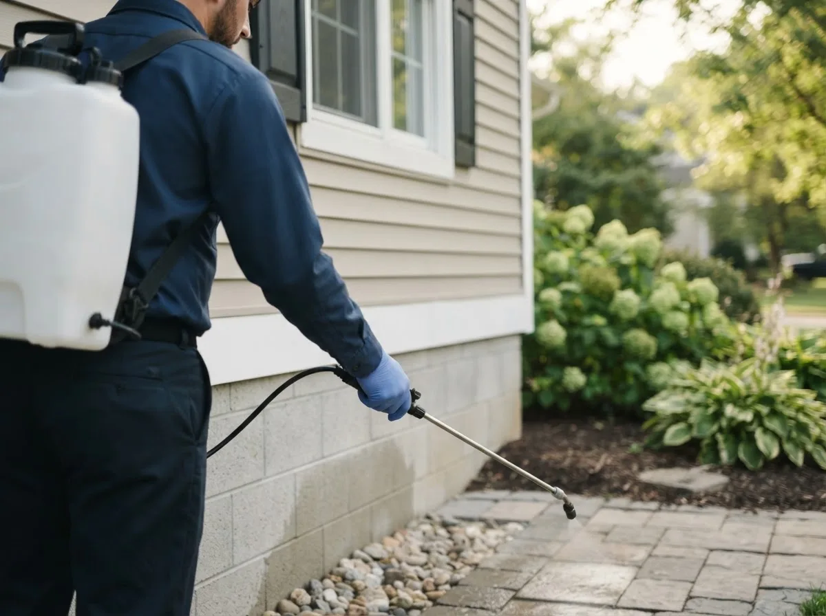 Pest control technician inspecting a home in May, TX